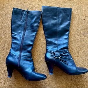 Naturalizer Black Leather Barstow Boots Knee Buckle 9 Wide Calf Shaft As Is